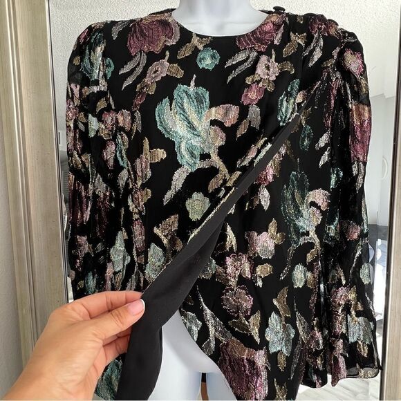 PATRA 1980s Vintage Top Wrap Style Black Metallic Multi Color Floral Cocktail M. - Picture 3 of 11
